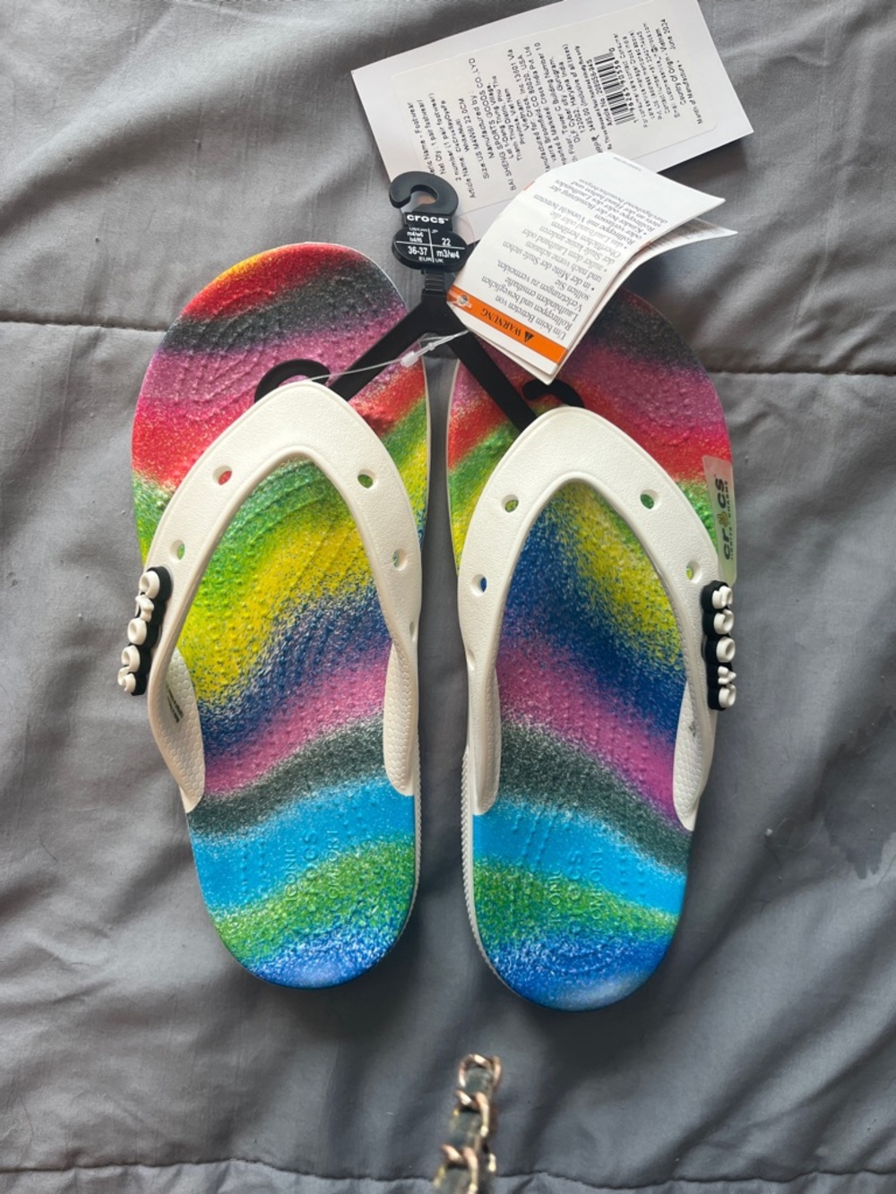 CROCS Kids White Strap Rainbow Wave Flip Sandals